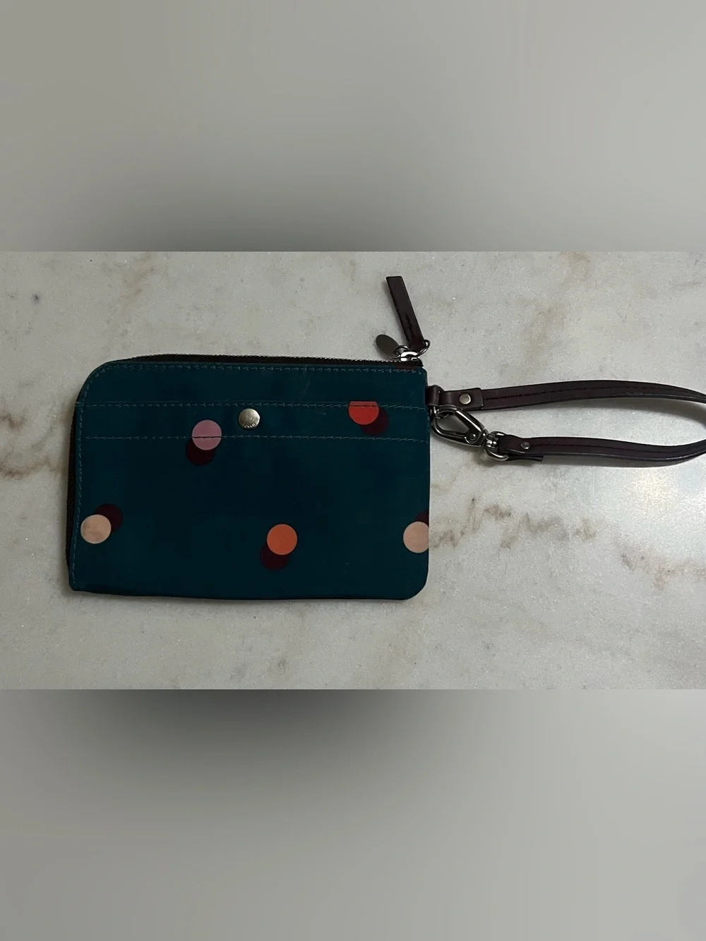 Fossil Blue Coated Canvas Polka Dot Zipper Wristlet - Coin Wallet